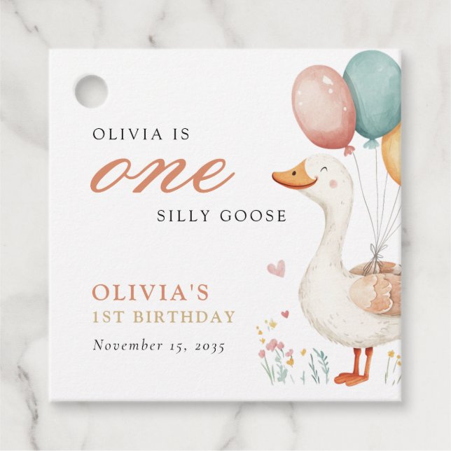 Étiquettes Cadeau Une oie sotte 1ère fête d'anniversaire (Devant)