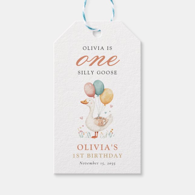 Étiquettes-cadeau Une oie sotte 1ère fête d'anniversaire (Devant)