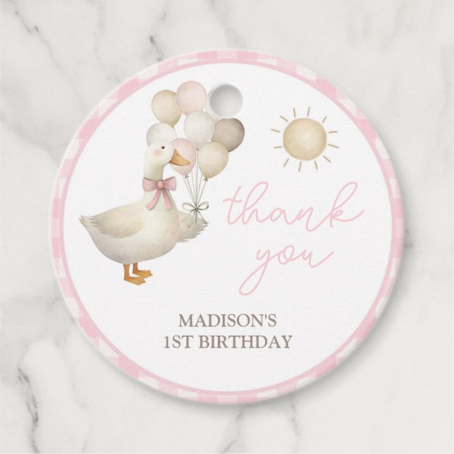 Étiquettes Cadeau Une Oie sotte, En vichy rose, Rétro (Devant)