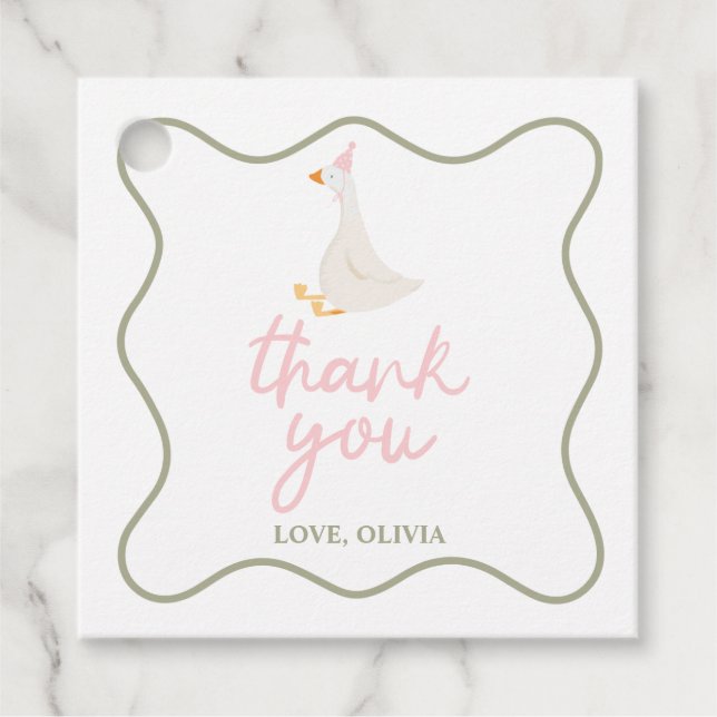 Étiquettes Cadeau Une oie sotte rose et vert (Devant)