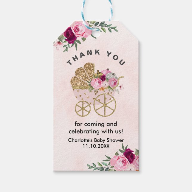 Étiquettes-cadeau Une petite fille citrouille Baby Shower  (Devant)