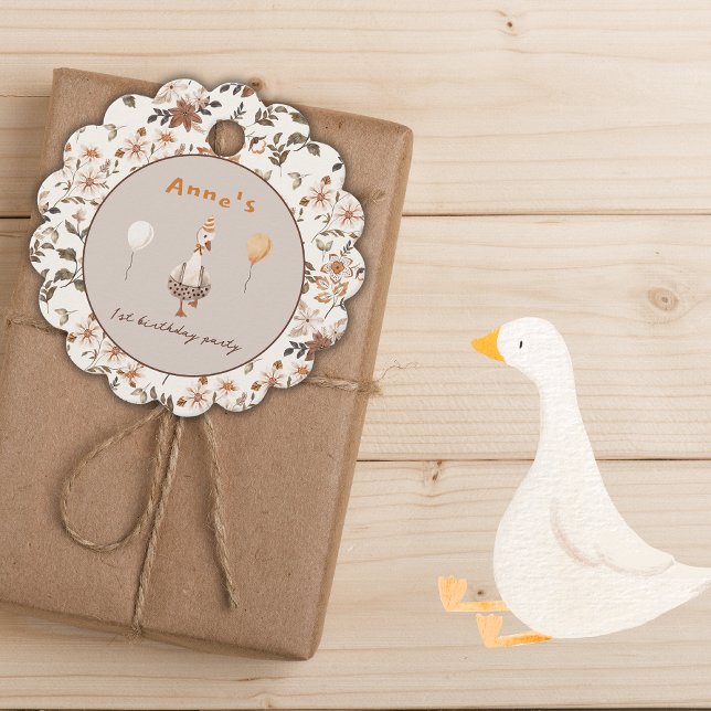 Étiquettes Cadeau Une Soie Neutre Oie 1er Anniversaire (Créateur téléchargé)