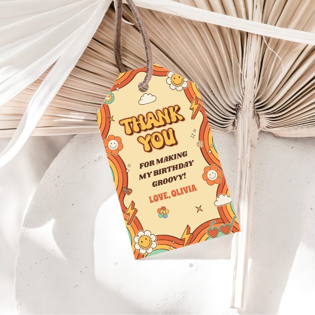 Étiquettes-cadeau Une Super Fille Retro Arc-en-ciel 1er fête d'anniv (Créateur téléchargé)