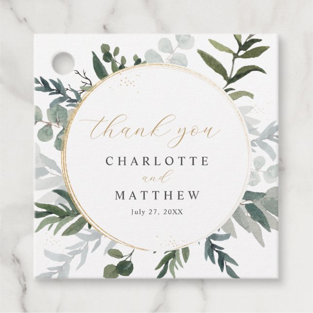Étiquettes Cadeau Une verdure élégante | Mariage or Merci (Devant)