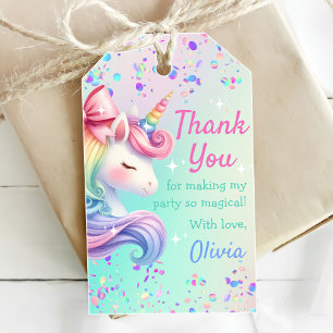 Étiquettes-cadeau Unicorn Girl Magique Pastel Rainbow Anniversaire