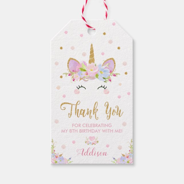 Étiquettes-cadeau Unicorn Merci Anniversaire Cadeau Favoriser Tags (Devant)