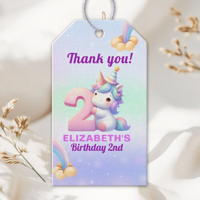 Étiquettes-cadeau Unicorn Rainbow 2nd Birthday Party  (Créateur téléchargé)