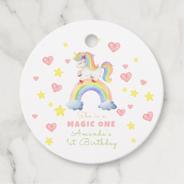 Étiquettes Cadeau Unicorn Rainbow Magic One First Birthday (Devant)