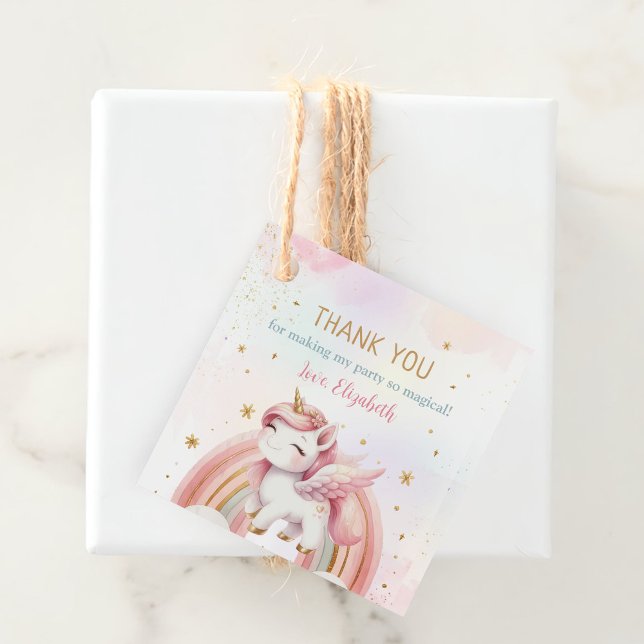Étiquettes Cadeau Unicorn Rainbow Pink Gold Pastel Birthday (Créateur téléchargé)