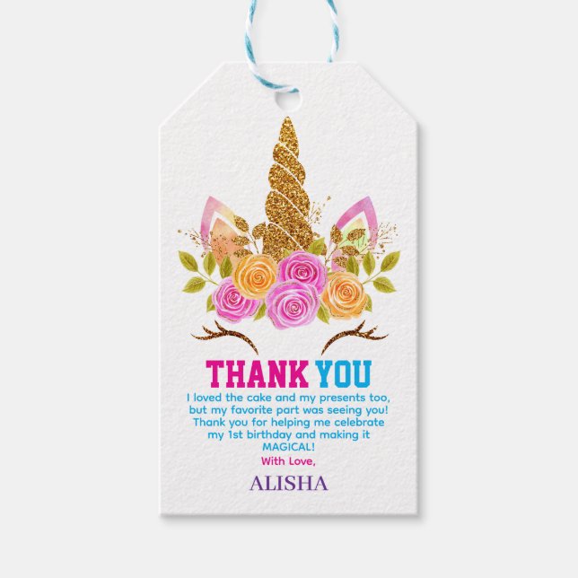 Étiquettes-cadeau Unicorne Anniversaire 1er Anniversaire (Devant)