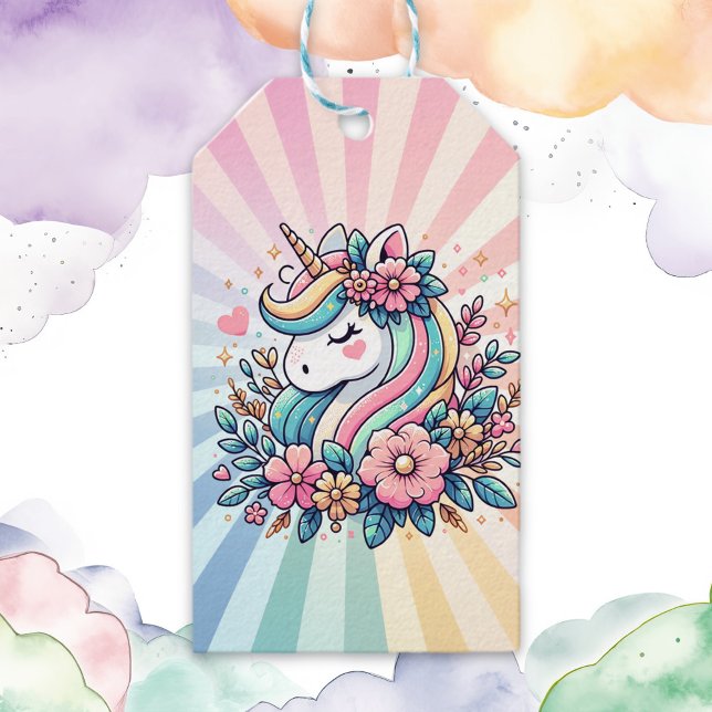 Étiquettes-cadeau Unicorne et fleurs magiques rose et or (Créateur téléchargé)