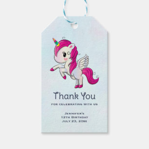 Étiquettes-cadeau Unicorne rose mignonne avec Merci d'ailes