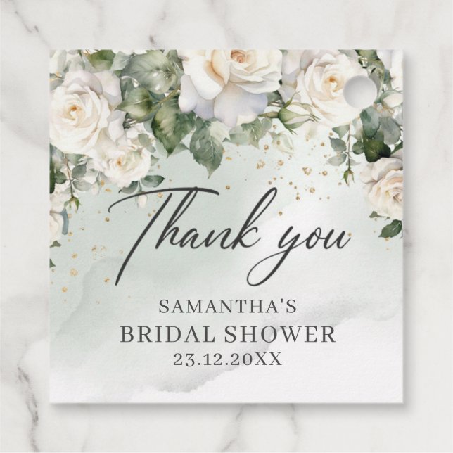 Étiquettes Cadeau Unique Elégant Roses Blanches Floral Jardin vert (Dos)