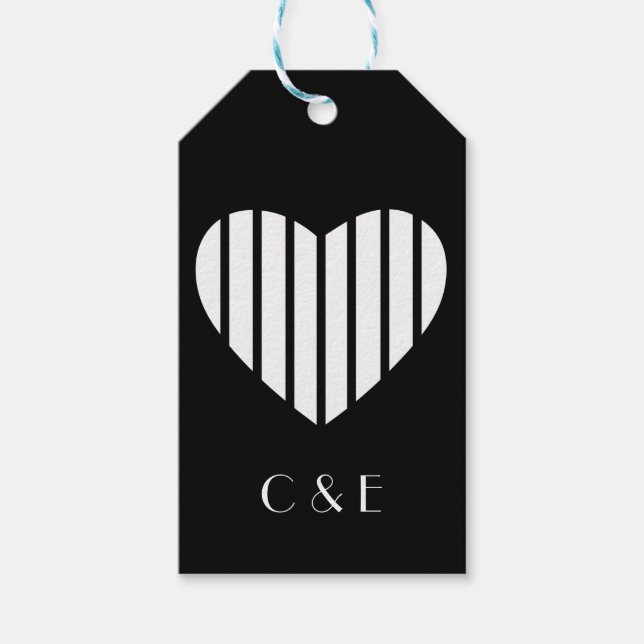 Étiquettes-cadeau Urba Script Monogramme sur fond noir (Devant)