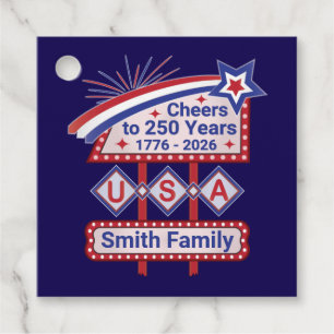 Étiquettes Cadeau USA 250 personnalisé - Marquee Rétro Patriotique
