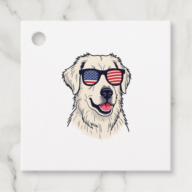 Étiquettes Cadeau USA Dog Lover - Cool Pup with American Flag Shades (Devant)