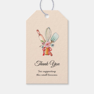 Étiquettes-cadeau Ustensiles de cuisson à l'aquarelle Peach Merci