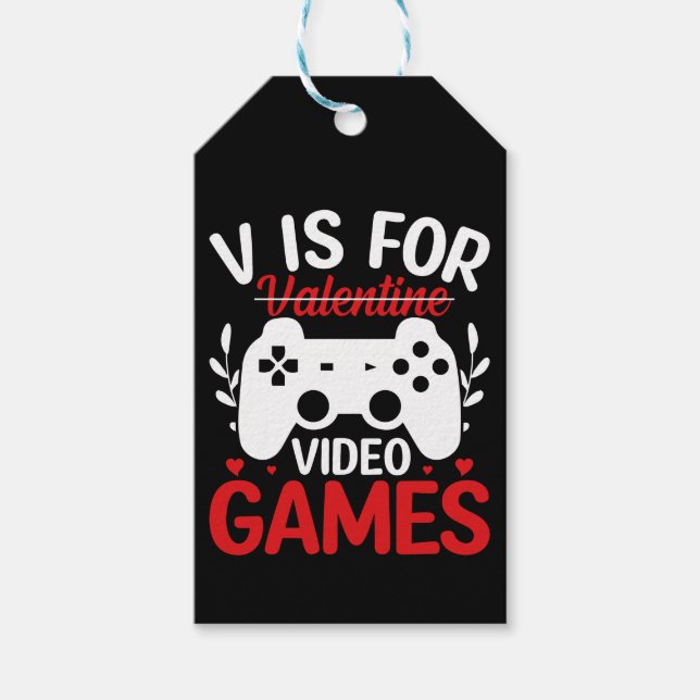 Étiquettes-cadeau V est pour Jeux Vidéos avec Valentine Crossing Out (Devant)