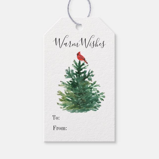 Étiquettes-cadeau Vacances Chaleureuses Fir Tree Red Cardinal (Devant)