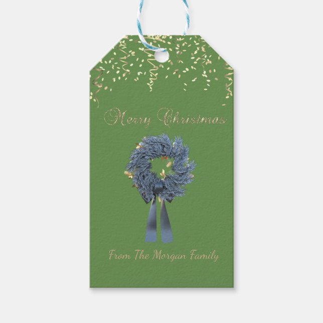 Étiquettes-cadeau Vacances Courbe Bleue, Confetti, Vert (Devant)
