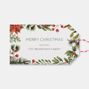 Étiquettes-cadeau Vacances de Noël Berries rouges Verdure