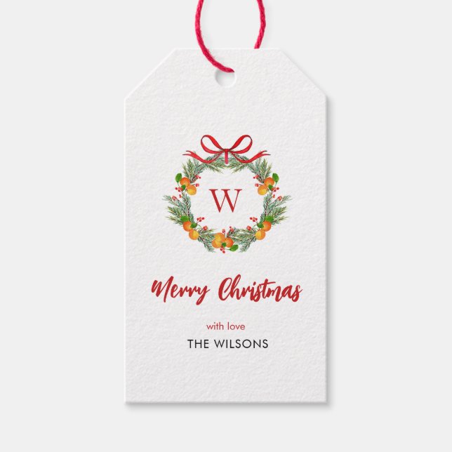 Étiquettes-cadeau Vacances de Noël de Monogram Citrus (Devant)