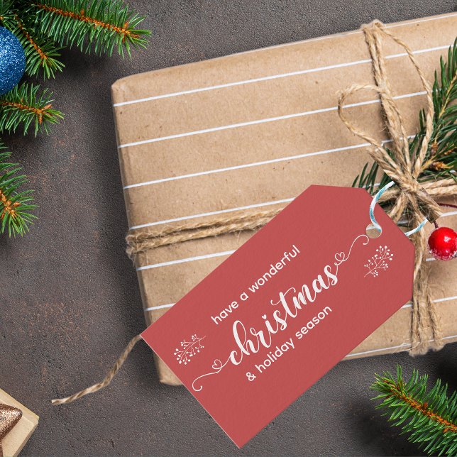 Étiquettes-cadeau Vacances de Noël simple rouge et blanc (Créateur téléchargé)