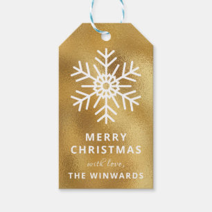 Étiquettes-cadeau Vacances Gold Foil & White Snowflake