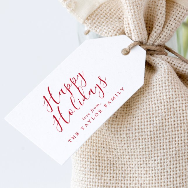 Étiquettes-cadeau Vacances minimalistes Red Happy Vacances familiale (Créateur téléchargé)