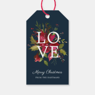 Étiquettes-cadeau Vacances peintes des poinsettias