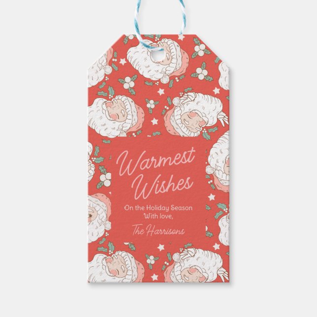 Étiquettes-cadeau Vacances personnalisées Père Noël Vintage (Devant)