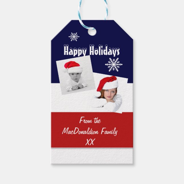 Étiquettes-cadeau Vacances rouge blanc et bleu photo collage (Devant)