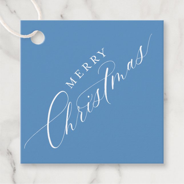 Étiquettes Cadeau VACANCES SALON Joyeux Noël élégant bleu (Devant)