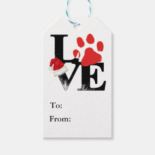 Étiquettes-cadeau Vacances Santapaws - empreinte de patte dans