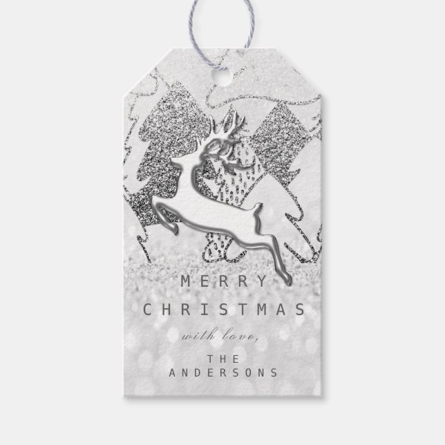 Étiquettes-cadeau Vacances Silver Spark Gris Christmas Reindeer 3D (Devant)