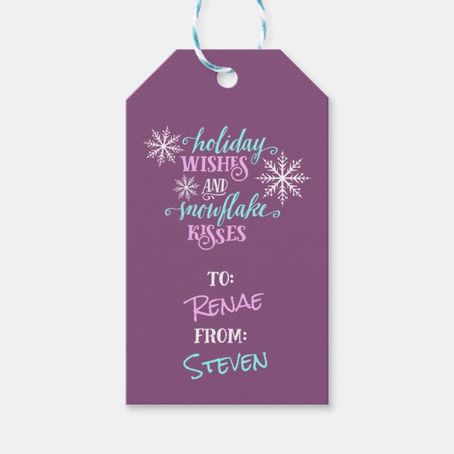 Étiquettes-cadeau Vacances Snowflake Kisses Cadeau personnalisé (Devant)