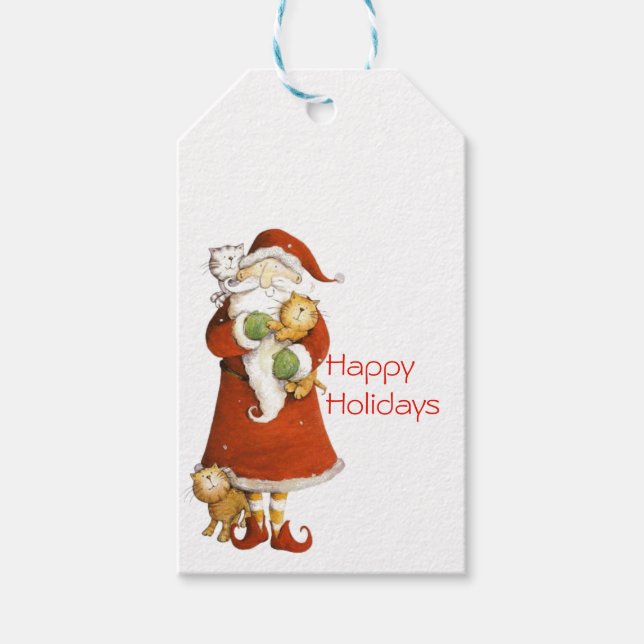 Étiquettes-cadeau Vacances Whimsical Père Noël and Cats (Devant)