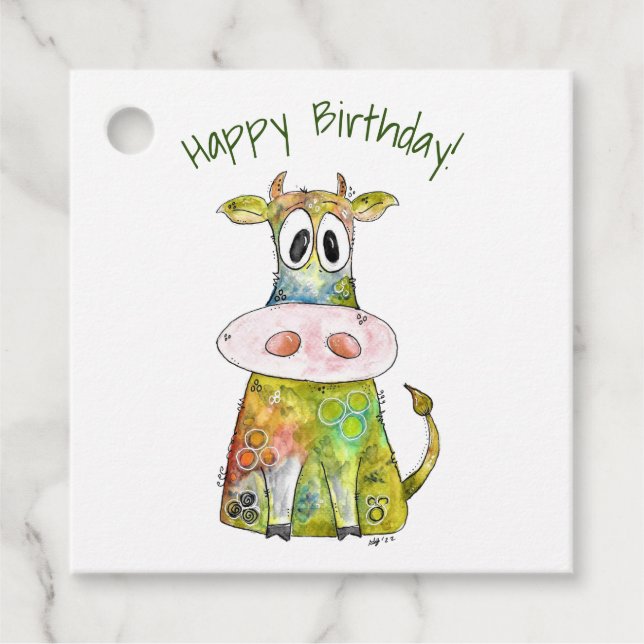 Étiquettes Cadeau Vache blanche couleur blanc mignon (Devant)