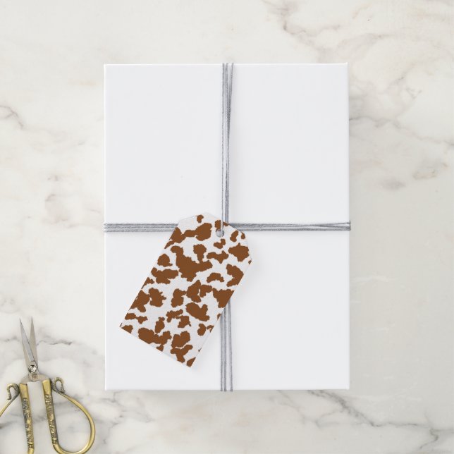 Étiquettes-cadeau Vache Brown Et Blanche Cacher Motif fourrure (Avec de la ficelle)