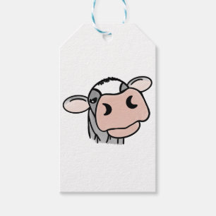Étiquettes-cadeau vache de dessin animé noir blanc rose baiser gris
