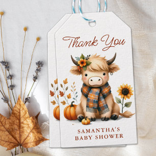 Étiquettes-cadeau Vache des Highlands Automne Mignon Veau Baby Showe