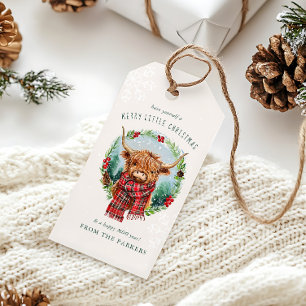 Étiquettes-cadeau Vache des Highlands Fête de Noël Ferme Animaux Joy