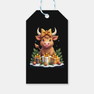 Étiquettes-cadeau Vache des Highlands Mignonne Noël Santa Vache des