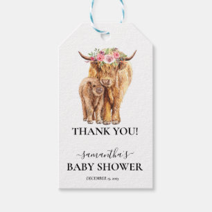 Étiquettes-cadeau Vache des Highlands Veau Baby Shower