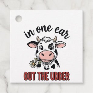 Étiquettes Cadeau Vache drôle avec une oreille dans l'autre du tee-s