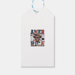 Étiquettes-cadeau Vache écossaise patriotique Amérique Chemise 4 jui