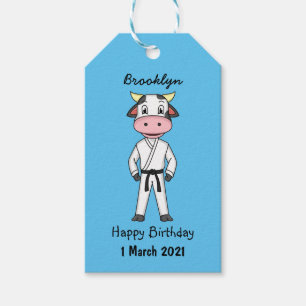 Étiquettes-cadeau Vache mignonne en combinaison kung fu