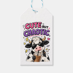 Étiquettes-cadeau Vache mignonne mais chaotique avec café glacé