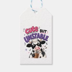 Étiquettes-cadeau Vache mignonne mais instable avec café glacé