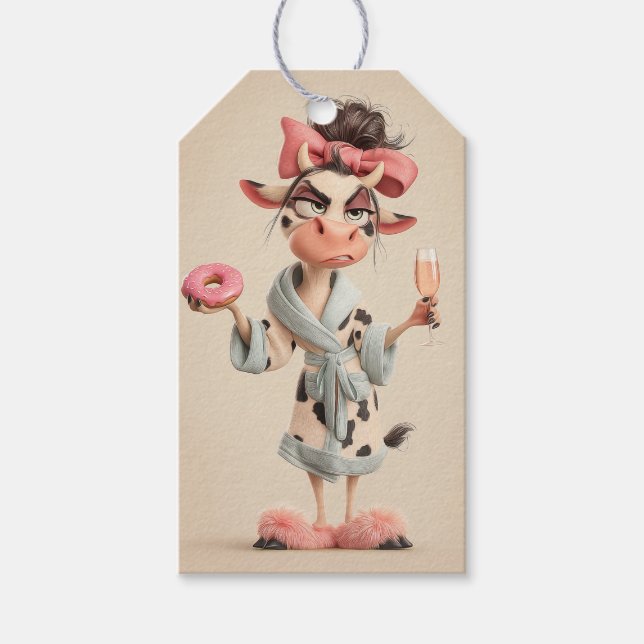 Étiquettes-cadeau Vache Sassy en mode Spa (Devant)
